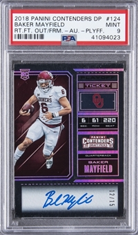 2018 Panini Contenders Draft Picks #124 Baker Mayfield (#12/15) Playoff Ticket Auto Rookie Card - PSA MINT 9